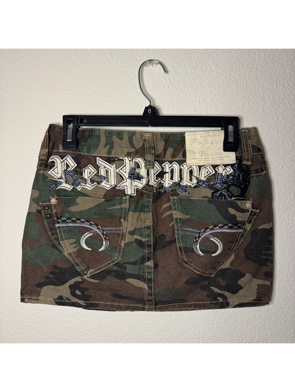 Rare Vtg Y2K Red Pepper Denim Camo Mini Skirt Archive Gold Tag Sz 26 Embroidered